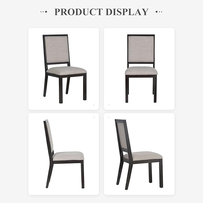 COLAMY Wood Dining Chairs Set of 2, Mid Century Modern Upholstered Kitchen Chairs,19 Inch Fabric Dining Chair with Back for Kitchen Dining Room,Brown
