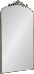 Kate and Laurel Arendahl Glam Arched Tall Panel Mirror; 24 x 42; Silver; Traditional Baroque Large Body Wall Mirror with Ornate Garland Inspired Crown