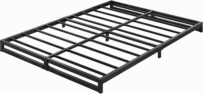 4 Inch Bed Frame Queen Size Heavy Duty Steel Slat Support Metal Platform Queen Bed Frame No Box Spring Needed, Easy Assembly, Black