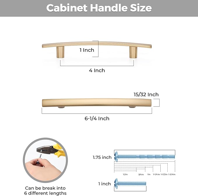 30 Pack Cabinet Handles 4" Hole Center - Curved Cabinet Pulls Champagne Bronze Drawer Pulls for Kitchen Cupboard Solid Handles for Dresser Drawer Arch Closet Hardware