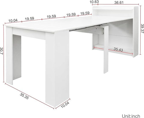 118" Extendable Dining Table for 6-10 Person, Wooden Folding Narrow Dining Room Table, Farmhouse Extendable Console Table for Gatherings, Meeting, Dining Office Areas White