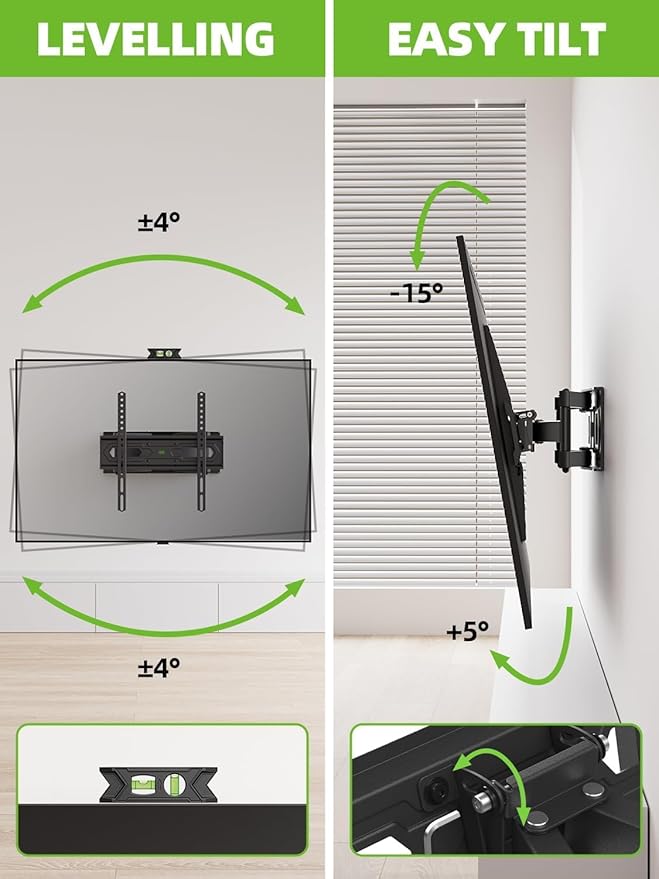 USX MOUNT TV Wall Mount for 32-65 inch Flat Screen/LED/4K up to 110lbs, Full Motion TV Mount Bracket with Swivel & Tilt Articulating Dual Arms, Max VESA 400x400mm, Fits 12/16" Wood Studs