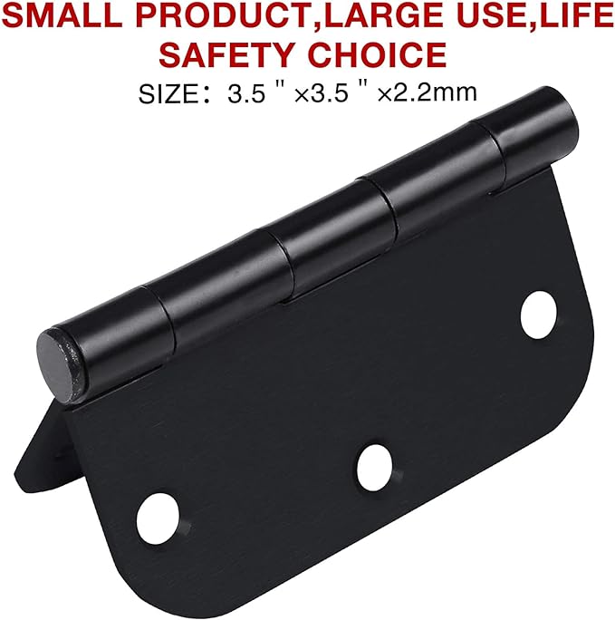 Rounded Door Hinges 3-1/2" x 3.5 inch, 5/8 Radius, Matte Black 3 ½ Inch 42 Pack No Squeak,Hinges for Doors Office Bed Room,Outdoor Window,Constructition Hardware