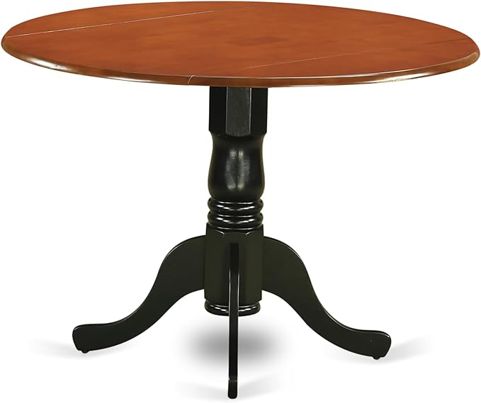 East West Furniture DLAV3-BCH-LC 3 Piece Modern Dining Table Set Contains a Round Wooden Table with Dropleaf and 2 Faux Leather Kitchen Dining Chairs, 42x42 Inch, Black & Cherry