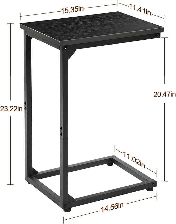 AMHANCIBLE C Shaped End Table, Couch Tables That Slide Under, TV Tray Snack Table for Sofa, Small Side Table for Couch, Small Space, Living Room, Black HET02CBK-1