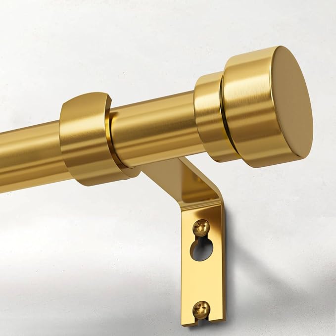 Modern Gold Curtain Rods for Windows 72 to 144 Inches Adjustable Length Heavy Duty 1" Diameter Brass Window Curtain Rod with Solid Metal Finials for Outdoor Farmhouse Bedroom Kitchen Living Room