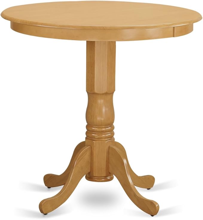 East West Furniture JAPB5-OAK-C 5 Piece Counter Height Pub Set Includes a Round Dining Table with Pedestal and 4 Linen Fabric Kitchen Dining Chairs, 36x36 Inch, Oak
