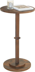 MaxSmeo Drink Table, Small Side Table for Small Spaces, Modern Round End Table with Fluted Wood Leg, Rustic Brown