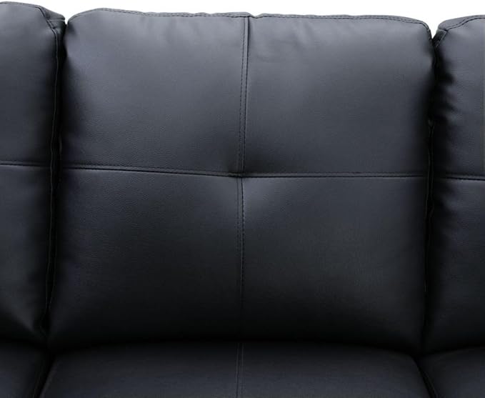 Black White L-Shaped 3-Piece Faux Leather Sofa with Storage Ottoman Set, Sectional Couch Sofa Set for Living Room, Office, Small Space