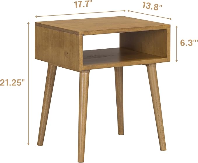 NTC Zoe Solid Wood Nightstand, Mid Century Modern Side Table Bedroom, Bedside Furniture, Night Stand, End Table, Easy Assembly - Teak Look