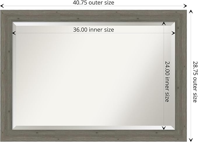 Amanti Art Grey Wall Mirror 29x41 Fencepost Grey Narrow Rectangle Bathroom Mirror for Wall Decor Living Room, Large Rustic Farmhouse Wood Frame, Hangs Horizonally and Vertically, Bathroom Decor