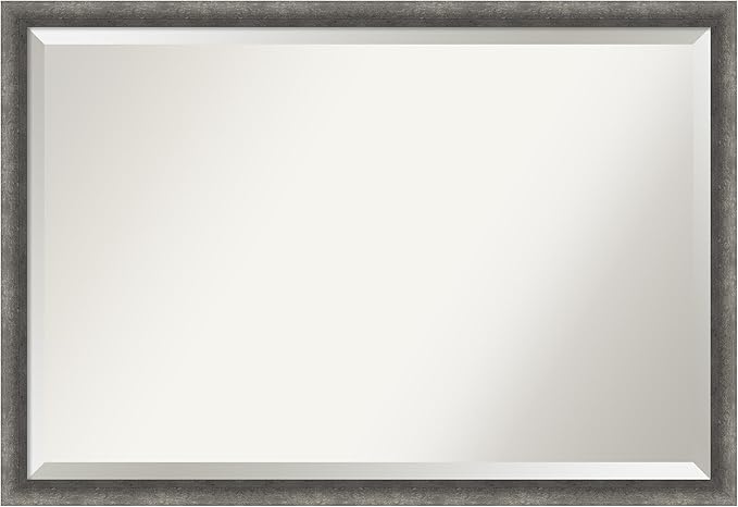 Amanti Art Grey Wall Mirror 26x38 Burnished Concrete Narrow Rectangle Bathroom Mirror for Wall Decor Living Room, Large Modern Contemporary Wood Frame, Hangs Horizonally and Vertically, Bathroom Decor
