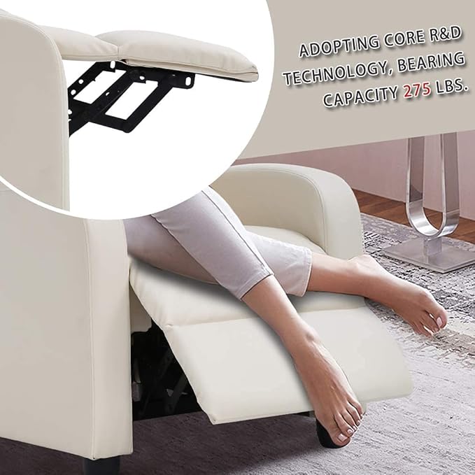 BestMassage | Recliner Chair | with 2 Point Massage Function | Textile Beige | with Lumbar Support, Adjustable Push Back, Footrest & Padded Seat | Easy Assembly | for Living Room, Home Theatre