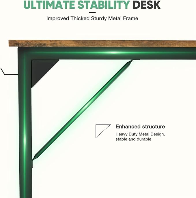 40 Inch Desk Office with Storage, Modern Simple Style Gaming Computer Table for Youth Student Adult, Metal and Wood Home Office Furniture, Rustic Brown