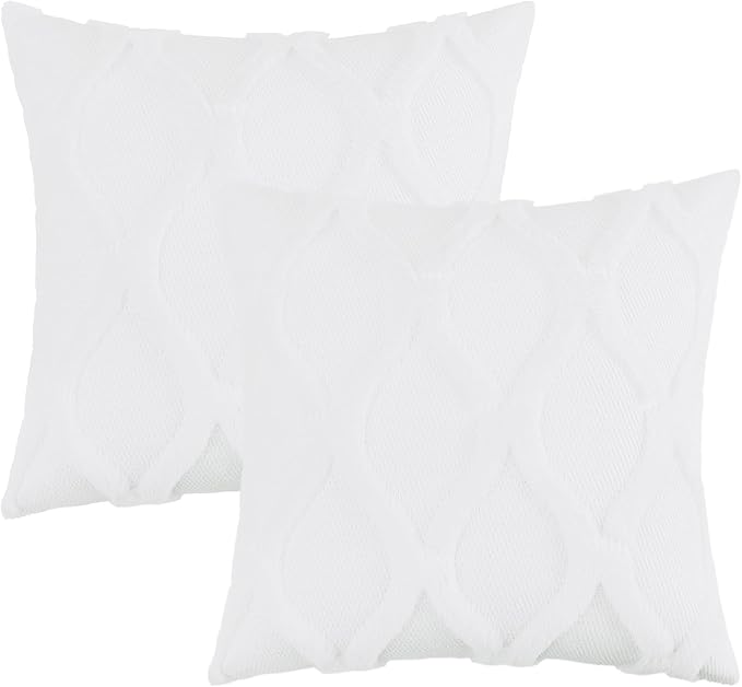 decorUhome Throw Pillow Covers 22x22 Inch Set of 2, Soft Plush Faux Fur Wool Pure White Couch Pillow Covers, Decorative Neutral Pillow Cases for Bed Sofa Living Room Home Decor