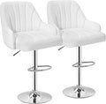 VECELO Bar Stools Set of 2, Adjustable Barstools, Counter Height Stools with Back and Arm, Kitchen Island Stools, Swivel PU Leather Stools, Modern Style, White