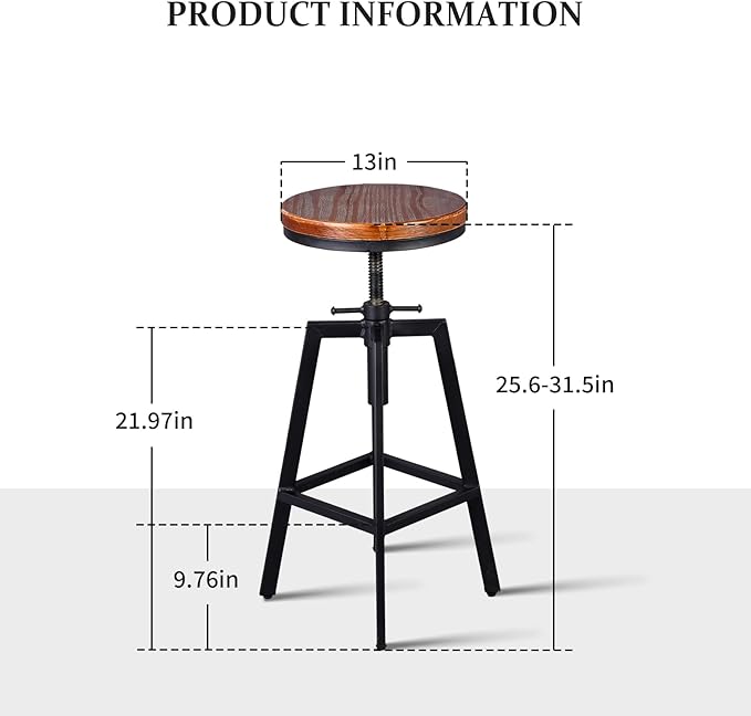 Set of 2 Industrial Vintage Kitchen Bar Stools Counter Height 25.6-31.5-inch Adjustable Stool for Pub,Kitchen,Home