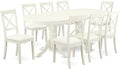 East West Furniture VABO9-LWH-LC 9 Piece Dining Set Includes an Oval Dining Room Table with Butterfly Leaf and 8 Faux Leather Upholstered Kitchen Chairs, 40x76 Inch, Linen White
