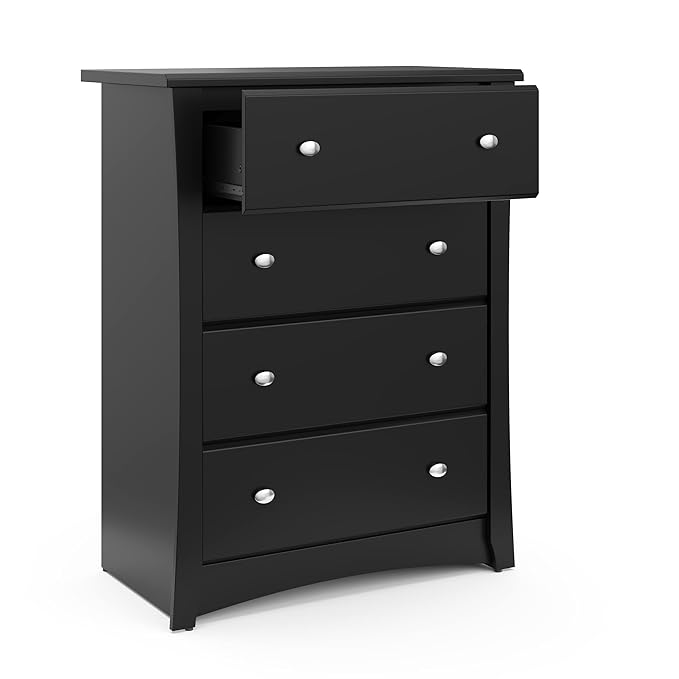 Storkcraft Crescent 4 Drawer Chest (Black) – GREENGUARD Gold Certified, Easy-to-Match Chest of Drawers for Nursery and Kids Bedroom, Dresser Organizer for Children’s Bedroom