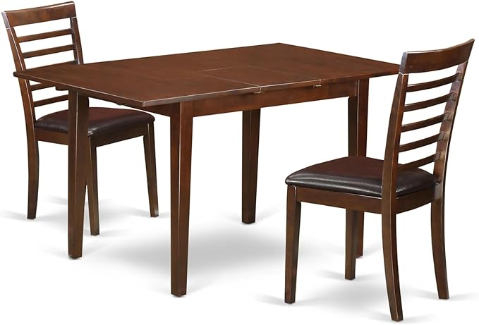 East West Furniture NOML3-MAH-LC 3 Piece Dining Table Set Contains a Rectangle Dining Room Table with Butterfly Leaf and 2 Faux Leather Upholstered Chairs, 32x54 Inch, Mahogany