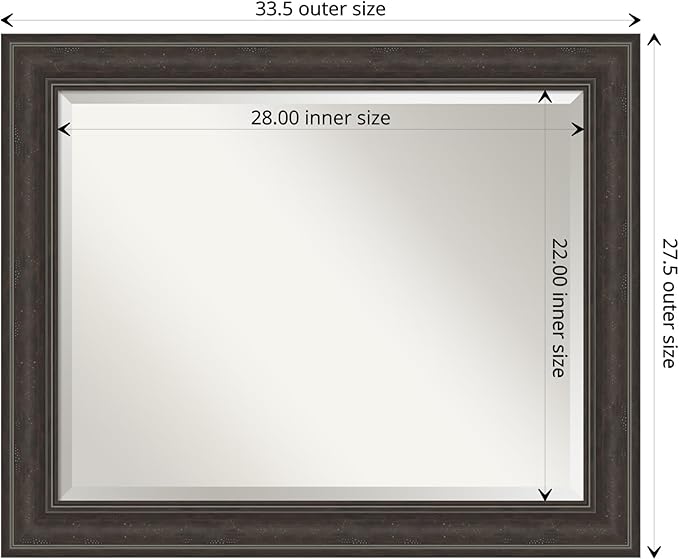 Amanti Art Brown Wall Mirror 28x34 Shipwreck Greywash Rectangle Bathroom Mirror for Wall Decor Living Room, Large Traditional Frame, Hangs Horizonally and Vertically, Bathroom Decor, Beveled Edge