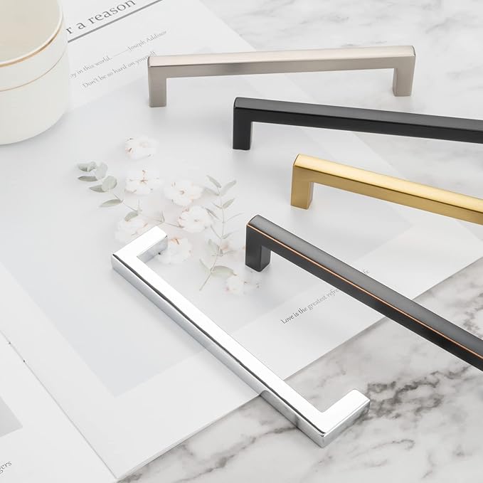 KOOFIZO Solid Square Bar Cabinet Handle - Brushed Gold Furniture Pull, 12.6 Inch/320mm Screwhole Distance, Pack of 5 for Kitchen Cupboard Door, Bedroom Dresser Drawer, Bathroom Wardrobe Hardware