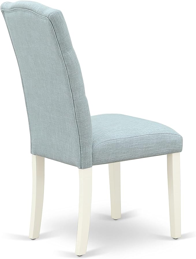 East West Furniture LGCE5-LWH-15 5 Piece Kitchen Table Set for 4 Includes a Rectangle Butterfly Leaf Dining Table and 4 Baby Blue Linen Fabric Upholstered Chairs, 42x84 Inch, Linen White