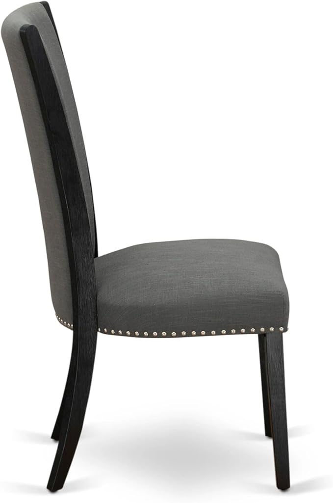 X12VE-006-50 - 13-piece Modern Dining Room Table Set a Rectangular Kitchen Table and 12 Dark Gotham Grey Linen Fabric Dining Chair, 39x120 Inch, Wire Brushed Black