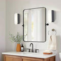 MOON MIRROR 20" x 28" Black Metal Framed Pivot Rectangle Bathroom Mirror, Tilting Rounded Rectangular Vanity Mirror for Wall Mounted Hangs Vertical only