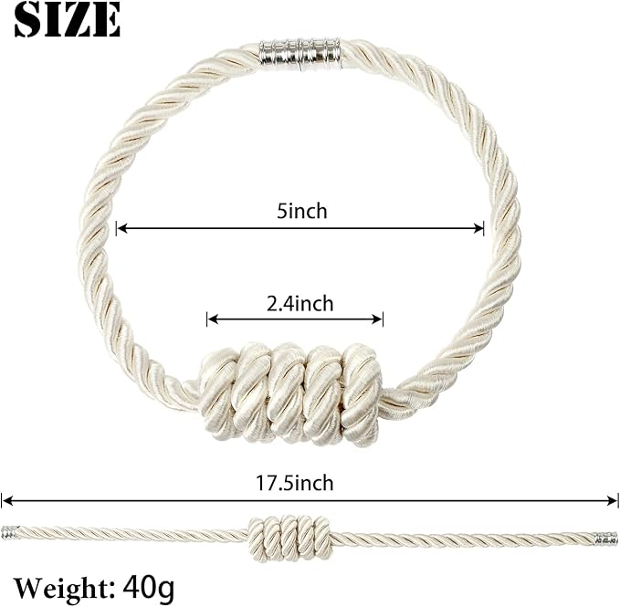BEL AVENIR Magnetic Curtain Tiebacks, Decorative Drapery Holdbacks Modern Woven Tie-Backs with Exquisite Knot (Beige, 4 Pack)