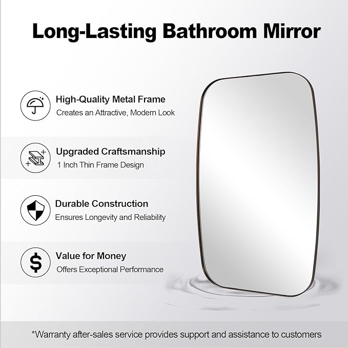 ANDY STAR Bronze Bathroom Mirror, 24x32 Oblong Vanity Mirror with Stainless Steel Metal Frame, Oil Bronze Oval Mirror for Over Sink, Modern Anti Rust Wall Mounted