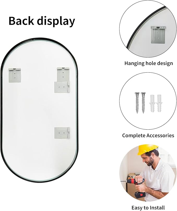 LAIYA 48x24inch Oval Wall Bathroom Mirror with Black Aluminum Frame,Wall Mounted Oval Vanity Mirrors， Explosion-Proof Glass, Waterproof Design, Easy Installation，Horizontally/Vertically