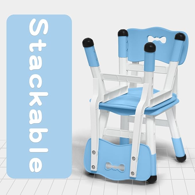 4 Piece Kids Chair Set 3 Levels Adjustable Stackable Kids Chairs Ideal for Playrooms, Schools, Daycares and Homes Washable and Easy to Clean Max Weight 220LB(Blue4-Piece Set)