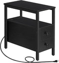HOOBRO End Table with Charging Station, Narrow Side Table with 2 Drawer & USB Ports & Power Outlets, Nightstand for Small Spaces, Stable and Sturdy, for Living Room, Bedroom, Black BK541BZ01