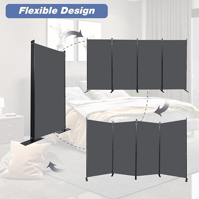 Room Divider, 4 Panel Folding Privacy Screens with Wider Support Feet, 6 Ft Portable Room Partition for Room Separator, 136" W X 71" H,Grey