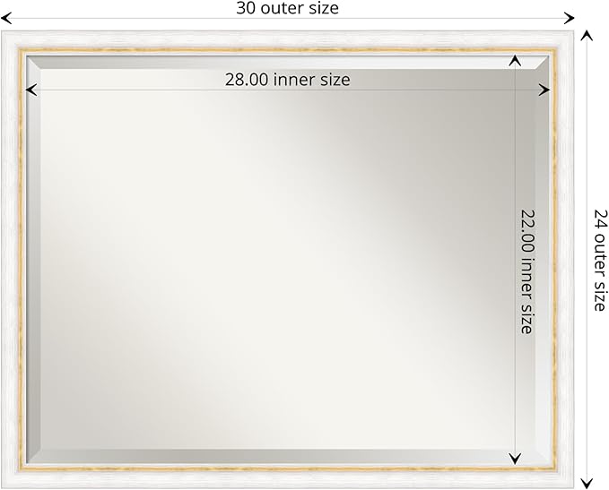 Amanti Art White Bathroom Mirror for Over Sink, 24x30 Morgan White Gold Rectangle Vanity Mirror, Large Modern Contemporary Wood Frame, Hangs Horizonally and Vertically, Bathroom Wall Decor, Beveled