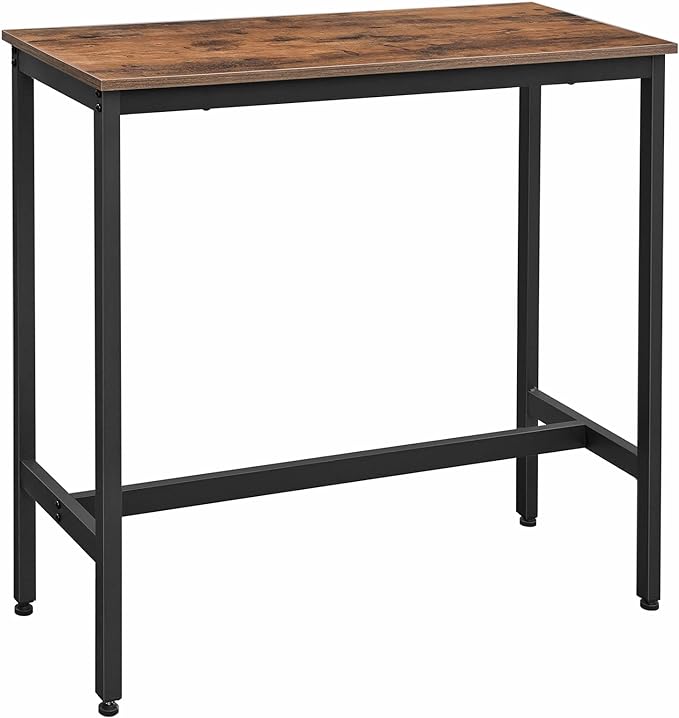 VASAGLE Bar Table, Narrow Long Kitchen Dining Table, Sturdy Metal Frame, Industrial, 15.7 x 39.4 x 35.4 Inches, Rustic Brown and Ink Black ULBT10X