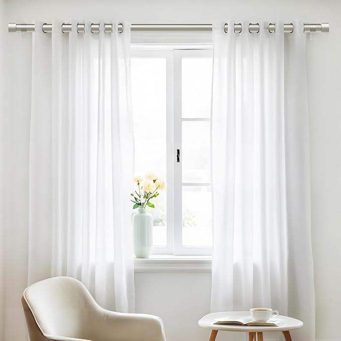 2 Pack Curtain Rods for Windows 72 to 144 Inch, 1 Inch Brushed Nickel Adjustable Heavy Duty Outdoor Curtain Rod for Patio Bedroom, Drapery Rods Set with End Cap, Size 32"- 150"