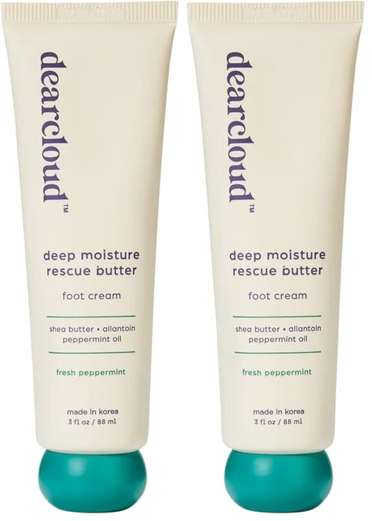 dearcloud Rescue Butter Foot Cream – Cracked Heel Repair Cream with Shea Butter, Urea, Peppermint Oil & Allantoin – Korean Foot Cream - 3 fl oz (Fresh Peppermint) (Pack of 2)