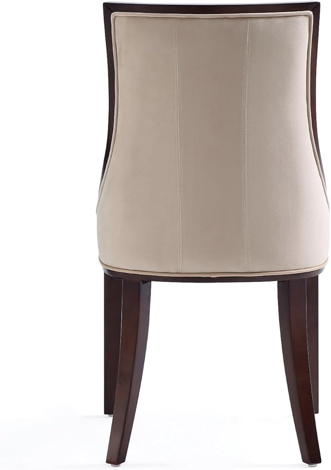 Manhattan Comfort Fifth Avenue Faux Leather Dining Chairs, Parsons Accent Furniture with Padded Wingback Seat, Fine Rectangular Stitching and Solid Beech Wood Frame, Set of 4, Tan