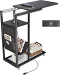 Colima C Shaped End Table with Charging Station (Black, Extra Large)