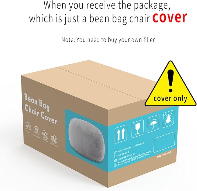 (No Filler) Bean Bag Chair Cover Without Filler,Big Round Soft Fluffy PV Velvet Washable Bean Bag Lazy Sofa Bed Cover for Adults,Living Room Bedroom Furniture Outside,5ft Snow Grey