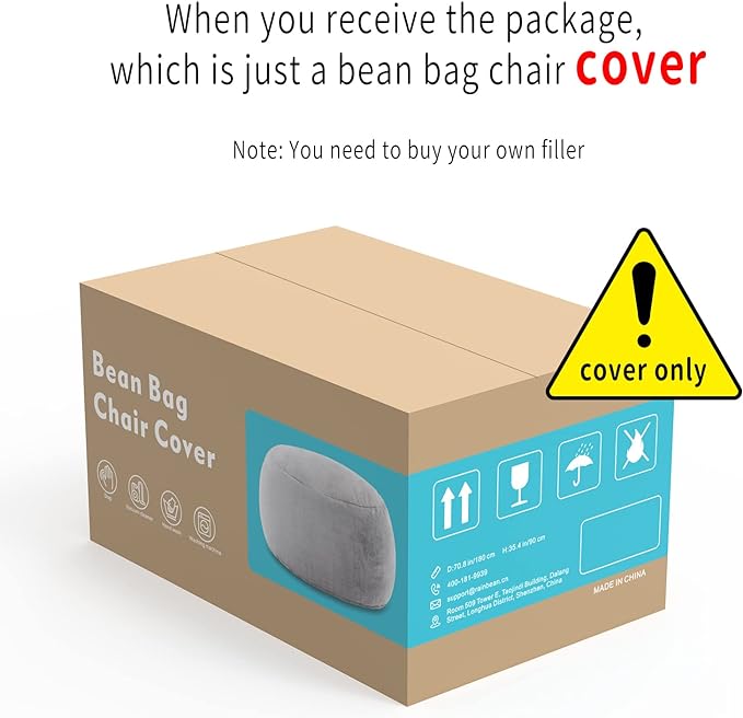 (No Filler) Bean Bag Chair Cover Without Filler,Big Round Soft Fluffy PV Velvet Washable Bean Bag Lazy Sofa Bed Cover for Adults,Living Room Bedroom Furniture Outside,6ft Snow Grey