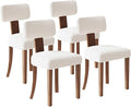 Mid-Century Dining Chair Set of 4, Upholstered Sherpa Seats with Ergonomic Curved Back and Adjustable Legs for Dining Room, Bedroom, Kitchen, White Sherpa