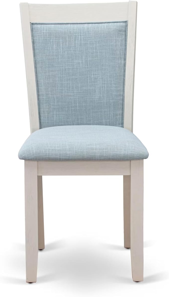East West Furniture V077MZ015-9 9 Piece Kitchen Table & Chairs Set Includes a Rectangle Dining Room Table with V-Legs and 8 Baby Blue Linen Fabric Parsons Chairs, 40x72 Inch, Multi-Color