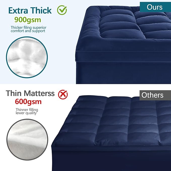CYMULA Mattress Topper Queen Size - Extra Thick Cooling Mattress Pad Cover for Back Pain - Soft Mattress Protector Firm Bed Topper Pillow Top with 8-21 Inch Deep Pocket 3D Snow Down Alternative Fill