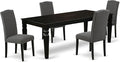 East West Furniture LGEN5-BLK-20 5 Piece Dinette Set Includes a Rectangle Dining Room Table with Butterfly Leaf and 4 Dark Gotham Linen Fabric Upholstered Chairs, 42x84 Inch, Black