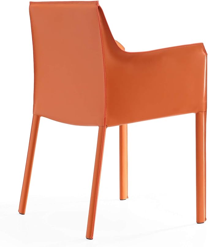 Manhattan Comfort Paris Modern Saddle Leather Dining Chairs, Metal Frame, Comfortable Padded Seat, Fully Assembled Armchair Accent Furniture, Set of 2, Coral