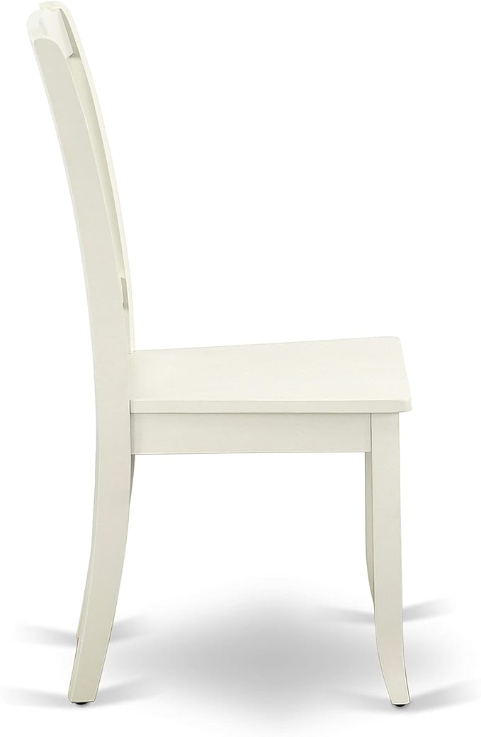 East West Furniture SUDA3-LWH-W 3 Piece Dining Room Table Set Contains a Round Dining Table with Dropleaf & Shelves and 2 Wood Seat Chairs, 42x42 Inch, Linen White