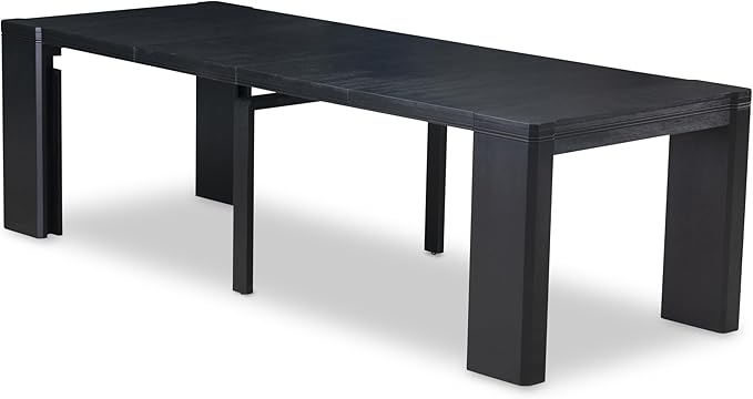 X07X1-B06-24 9-pc Modern Dining Room Table Set a Rectangular Dining Table and 2 wooden Benches and 7 Black Polyester Stackable Chair, 39x120 Inch, Wire Brushed Black